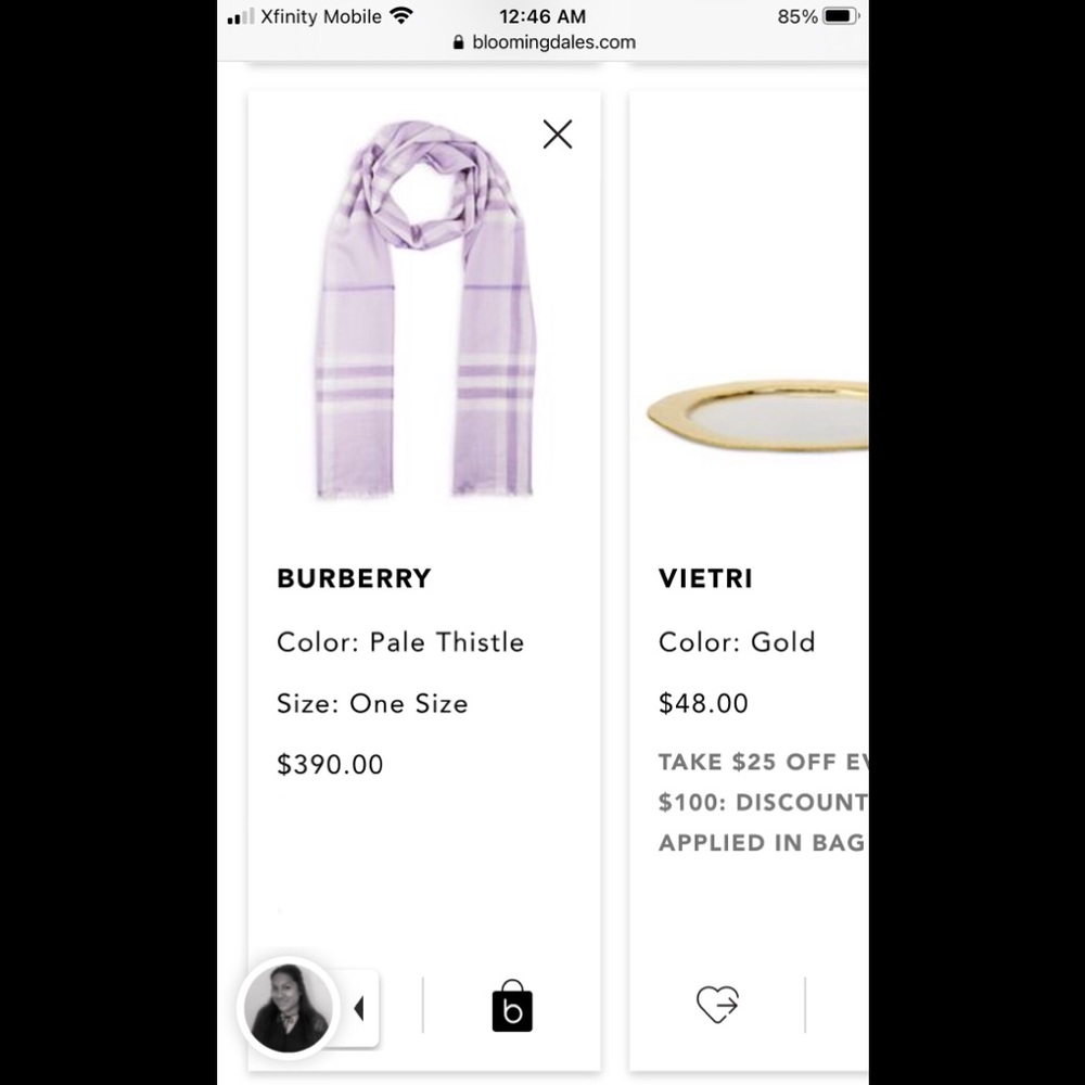 BNWT Burberry Check Pale Thistle Purple Scarf, $420 + ($40 CA tax)